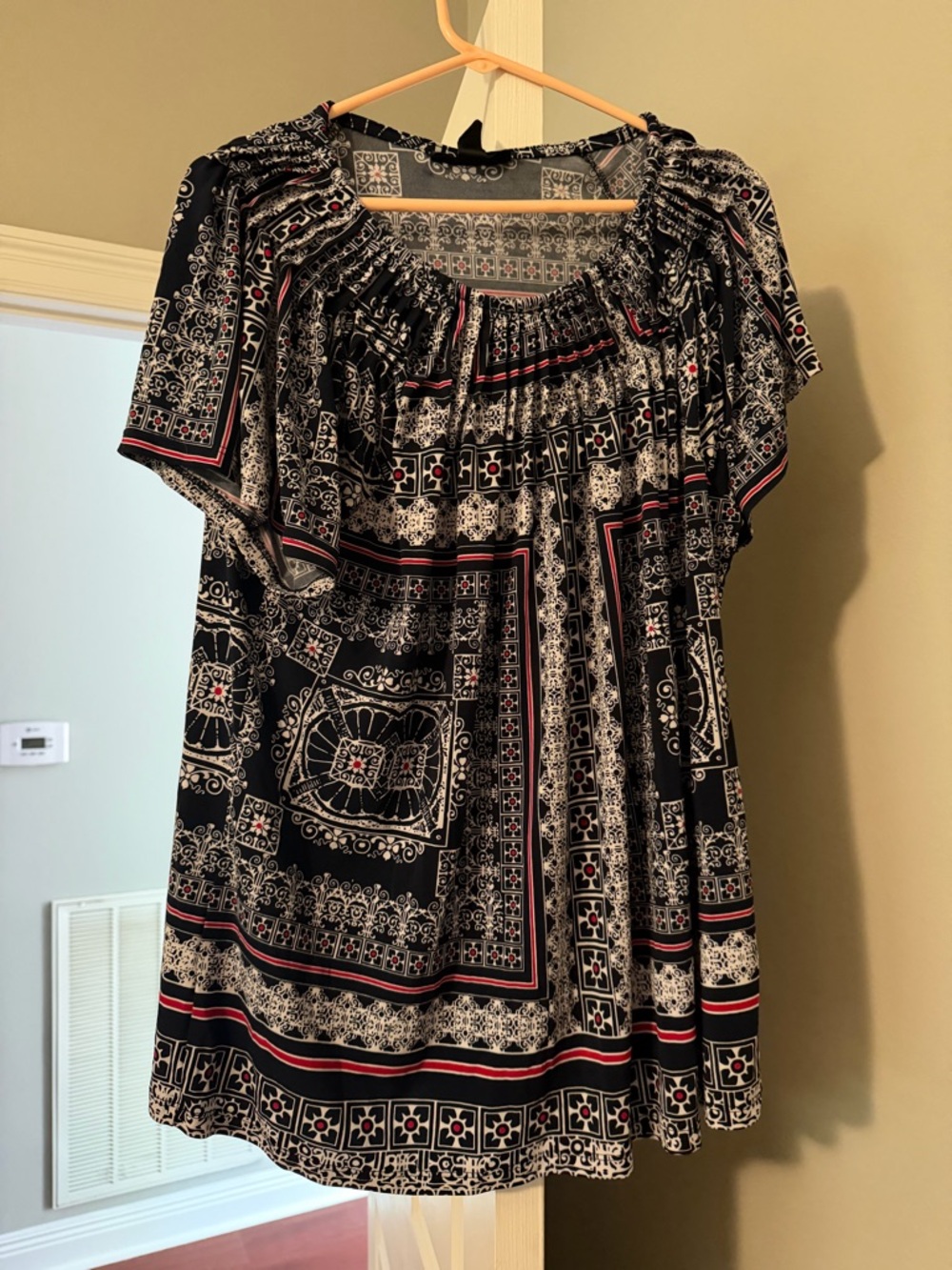 Style & Co. Navy, White, and Red Patterned Short-Sleeve Tunic